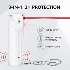 3-in-1 Personal Alarm and Pepper Spray Combo for Women, Red Max Pepper Gel & …