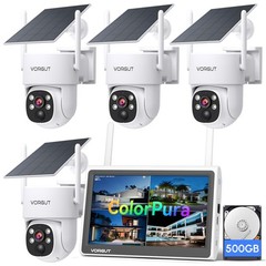Solar Security Cameras Wireless Outdoor with 10” Monitor, 4pcs 2K Solar Powe…