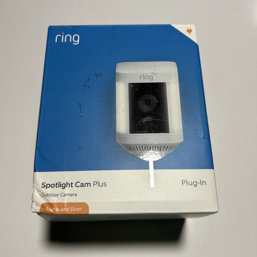 Ring Spotlight Cam Plus Plug-In White Outdoor/Indoor Camera Brand New Sealed.