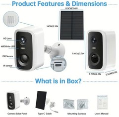 2K Solar Security Cameras Wireless Outdoor Solar Outdoor Camera SD/Cloud Storage