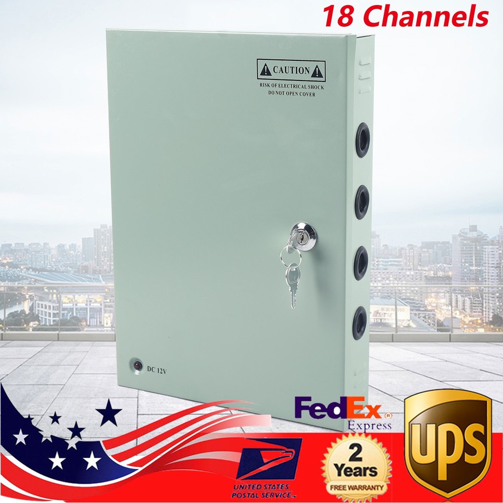 18CH Channel Power Supply Distribution Box for CCTV Security Camera 12V DC 30A
