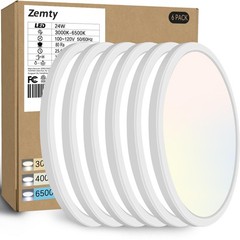 zemty 6-Pack 12-Inch LED Flush Mount Ceiling Lights, 24W 12in-6Pack, White