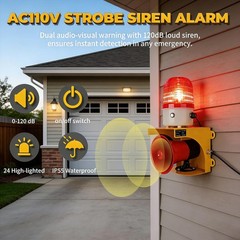 kbaoele AC110V Industrial Siren Alarm Strobe Light-120dB Loud Horn&Waterproof