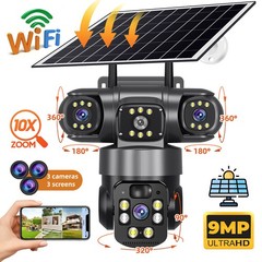 3 Lens Solar Battery Home Security Camera Outdoor Wifi Wireless PTZ CCTV 360° US