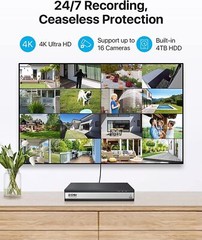 ZOSI 16CH PoE NVR with 4TB Home Security Camera System Video 4K 8MP HD Recording
