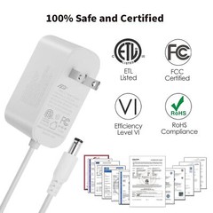 24W Power Supply Adapter 6ft Cord 12V 2A 2000mA DC Power Cable to 110-240V AC…