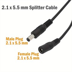 DC Splitter 1 Male 2 Female Plug, 5.5 x 2.1mm DC Power Extension Adapter Cable