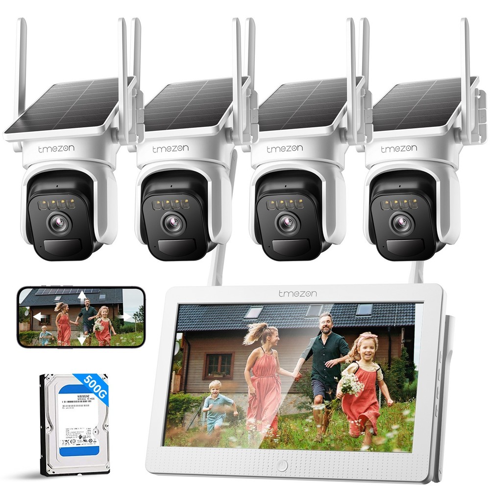 Solar Wireless Home Outdoor CCTV Security Camera System 5G WIFI NVR Monitor 500G