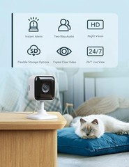 Compact Indoor Security Camera: 2K Video, Night Vision & Easy Setup – White Cube