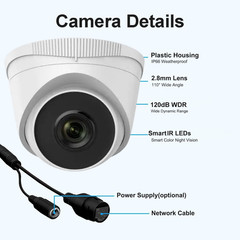 4MP POE IP Turret Camera, 95° Wide Angle 2.8Mm Lens, H.265+, 120 Db WDR, Compati
