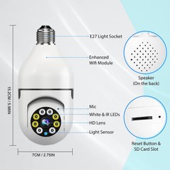 1080P Light Bulb Camera 2.4GHz & 5G WiFi E27 Smart Bulb 360 Security IP Camera