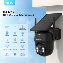 Wireless Security Camera System Solar Panel Battery 3MP PTZ 2Way Audio Outdoor