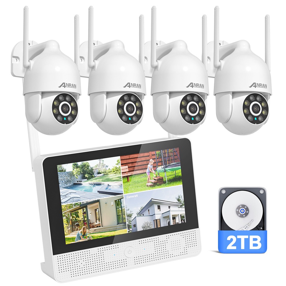 ANRAN CCTV Security Camera System WiFi 5MP IP 2Way Audio 360°PTZ 12″ Monitor 2TB