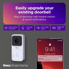 Roku Smart Home Wired Video Doorbell & Chime – 1080p HD Night Vision Ultrawide