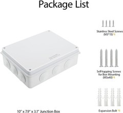 LeMotech Junction Box, ABS Plastic IP65 10″ x 7.9″ x 3.1″ (1pc), White