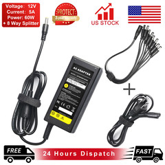 DC 60W Power Supply Adapter 1to8 Split Power Cable for CCTV Security DVR Camera
