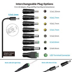 12V 2A 6Ft Power Supply Adapter, 24W Universal Charger AC 100-240V with 8Tips…