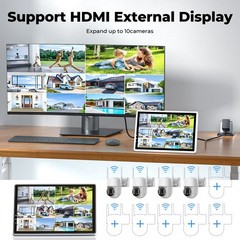 Solar Wireless Security Camera System 2-Way Audio 10 Inch Monitor Home CCTV Cams
