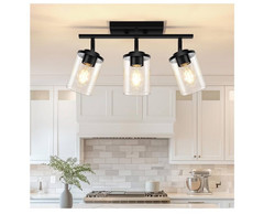 3-Lights Semi Flush Mount Ceiling Light, Adjustable, Clear Glass Shades Black