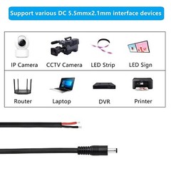 DC Power Pigtails Cable,3FT DC 5.5MM x 2.1MM Male Plug to Bare Wire Open End