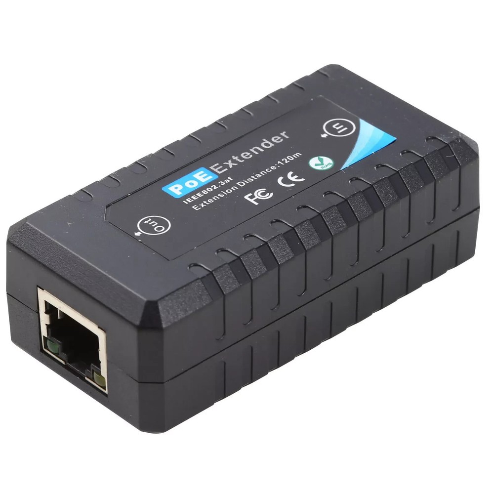 Qty1x PoE Extender 10/100Mbps IEEE 802.3af PoE Repeater Extension 100m