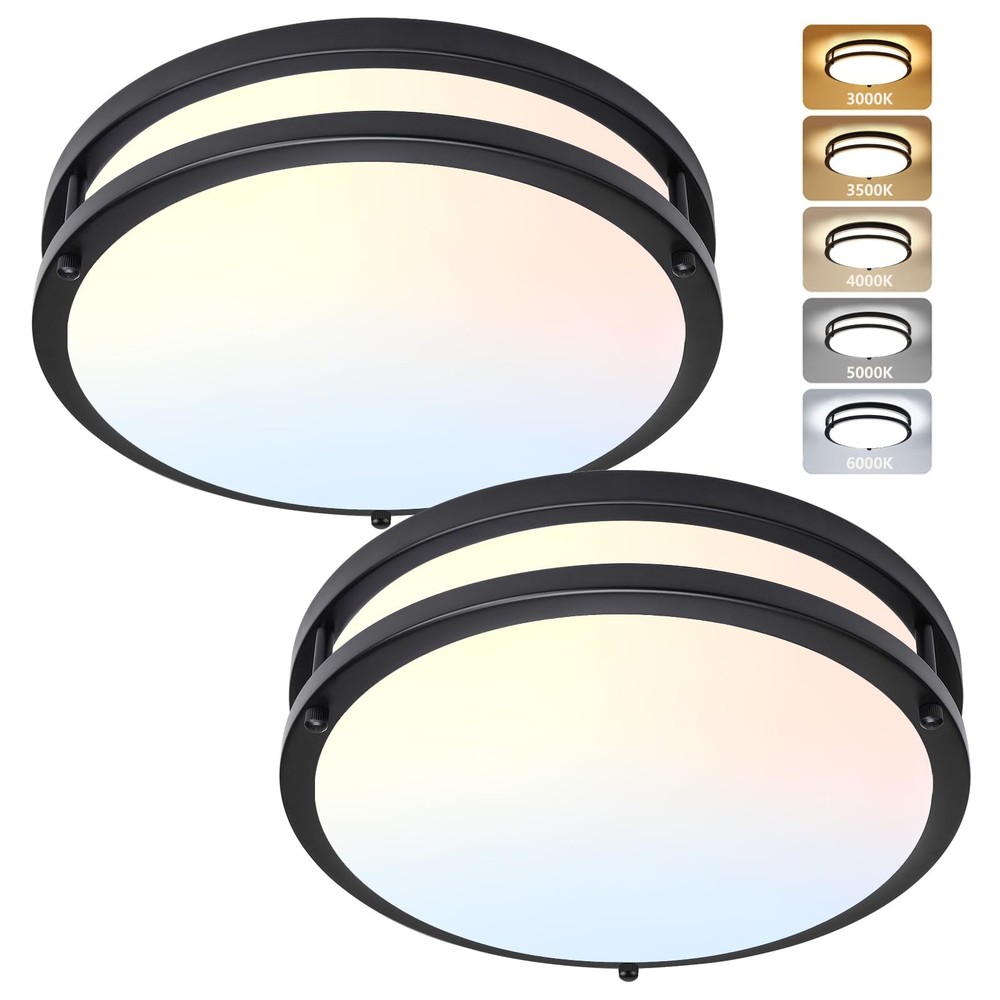 AKAARI Flush Mount Ceiling Light – 2 Pack 36W 12 Inch, Black