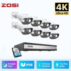 ZOSI 16CH/8CH NVR 4K 8MP POE Security Camera System Audio Recording IP Network