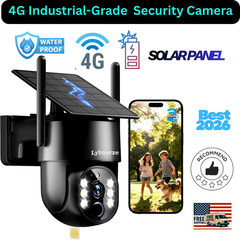 4G LTE Solar Security Camera 4MP 360° No WiFi SIM AI Motion Outdoor