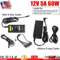 12V 5A Power Supply Adapter +8 Way Splitter Cable for DVR/CCTV Camera/LED Strip