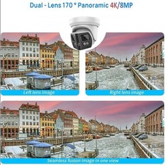 Vikylin 4K 8MP 180° Dual Lens POE IP Camera Full Color+IR Dual Light 2-Way Audio