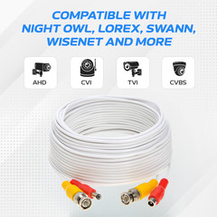 White Premade Siamese Cable BNC Video + DC Power Cord 10ft – 100ft Pack Lot
