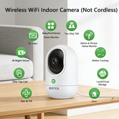 INFIYA 360°Pan/Tilt Indoor Camera House Security Camera WiFi 24/7 Recording 2K