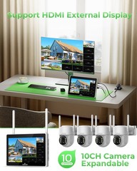 4MP Wireless Home Security Camera System Solar Wifi IP Cameras 10” Monitor NVR
