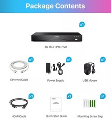 ZOSI 16CH 4K PoE NVR 8MP Video 4TB Hard Drive NVR for Add On IP Cameras System