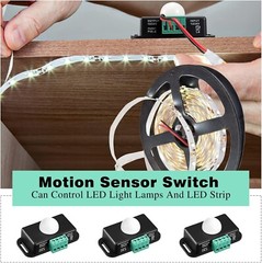 3 Pack PIR Sensor Black Plastic 12V-24V Adjustable Motion Detector Switch