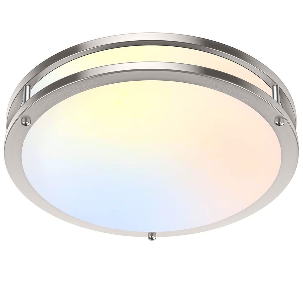 36W LED Flush Mount Ceiling Light Fixture, 13 Inch, Brushed Nickle-5CCT-1