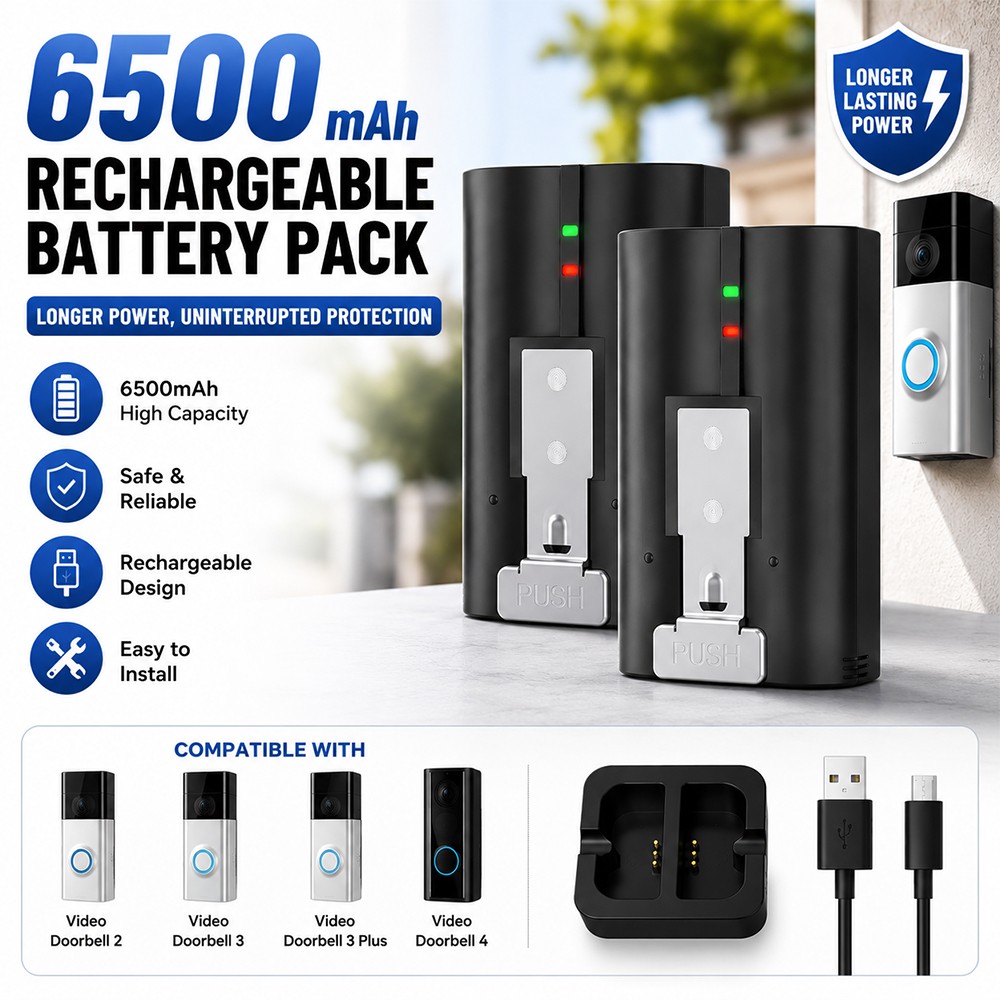 6500mAh Rechargeable Battery Pack for Video Doorbell 2/3/3 Plus/4 with Charger
