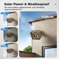 Solar Driveway Alarm Wireless Outside 1/2 Mile Long Range, 3 Sensitivity & Weath