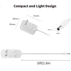 24W Power Supply Adapter 6ft Cord 12V 2A 2000mA DC Power Cable to 110-240V AC…