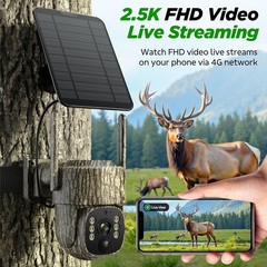 2.5K Wireless Solar Security Camera 4G LTE PTZ CCTV Home Surveillance Trail Cam