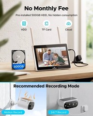 Solar Powered Security Camera System Outdoor Wireless Home with 4MP 10″ Monitor
