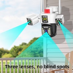 3 Lens HD 12MP WiFi IP Camera Wireless Outdoor CCTV PTZ Home Security IR Cam