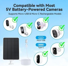 3W Solar Panel for Battery-Powered Security Cameras,USB-C & Micro USB Solar C…