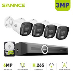 SANNCE 8CH 6MP NVR 3MP POE Security Camera System Audio Recording Outdoor IP67