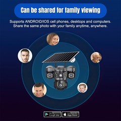 Solar Battery Powered Wireless WiFi Outdoor Pan/Tilt Home Security Camera System