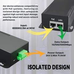 Gigabit PoE Splitter, 24V/2.96A, IEEE802.3 af/at/bt Compliant, 24.0 Volts (DC)