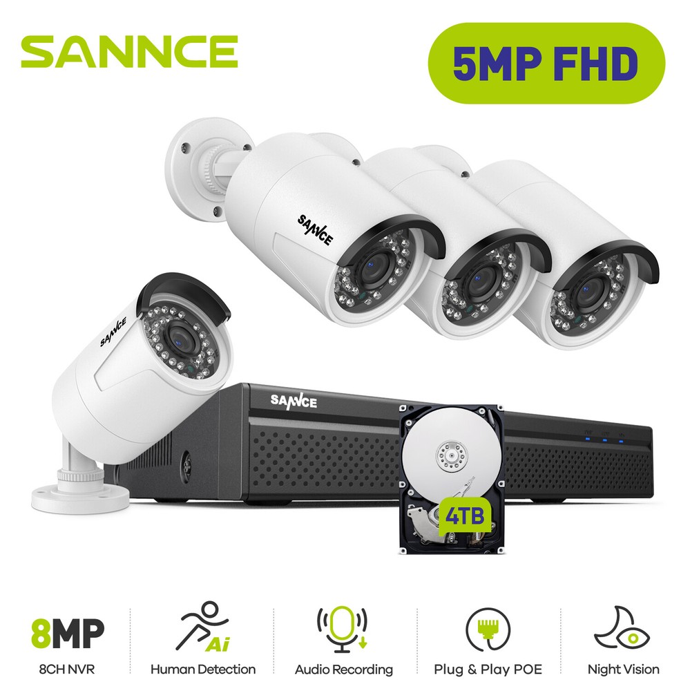 SANNCE 4K 8CH 8MP NVR 5MP PoE IP Security Camera System Outdoor Audio Recording