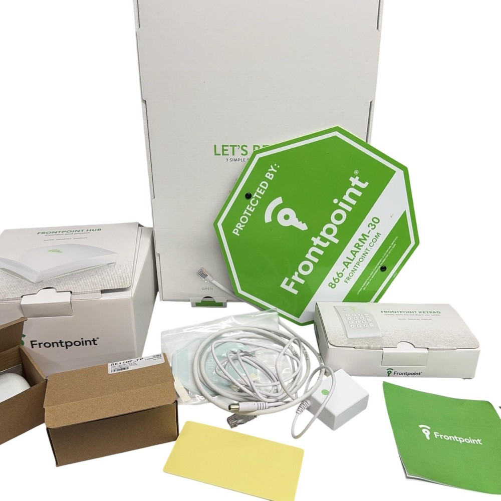 Frontpoint Hub White Home Security System Kit Wi-Fi Z-Wave Keypad Sensors Sign