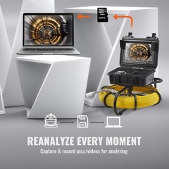 9″ Sewer Camera, 230ft Cable, IP68 Waterproof with 12LEDs & DVR