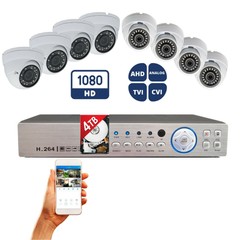 1080p Security CCTV Dome Camera System Set 8 pcs 1080p 4TB HDD cable power box
